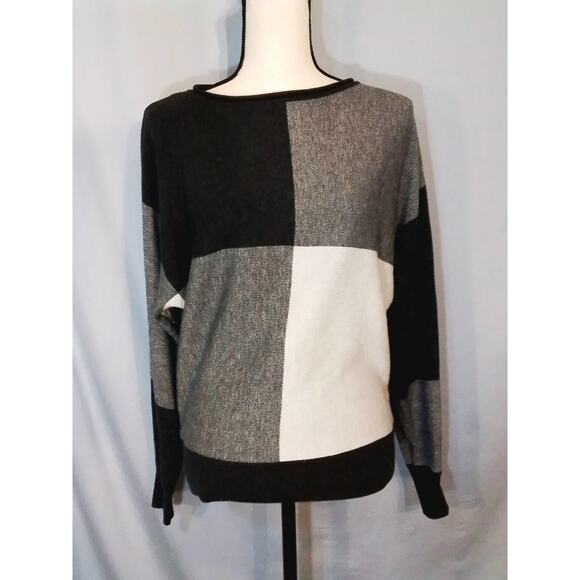 Tahari; black and gray color block sweater - Picture 1 of 6